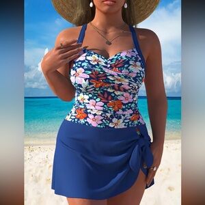 NEW 1 Piece Swimdress, floral and navy #SW-D1-0102